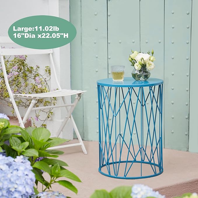Y&M Set of 3 Heavy-Duty Round End Table, Side Table, Coffee Table for Indoor Multifunctional Use, Outdoor Decorative Garden Stool Plant Stand-Blue