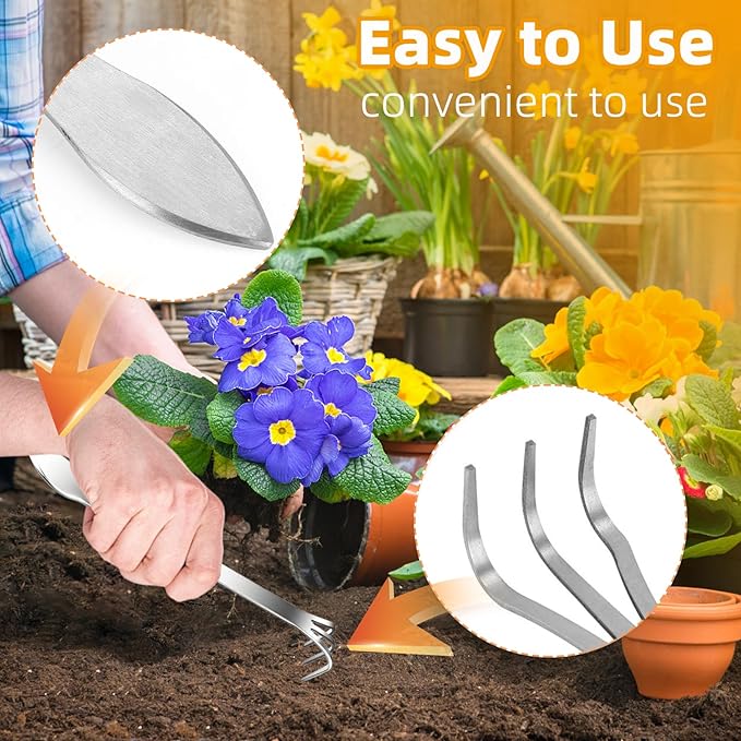 Stainless Steel Root Rake,Stainless Steel 3 Prong Root Rake Pick Loosen Soil Bonsai Tree Tool Set for Gardening Plants