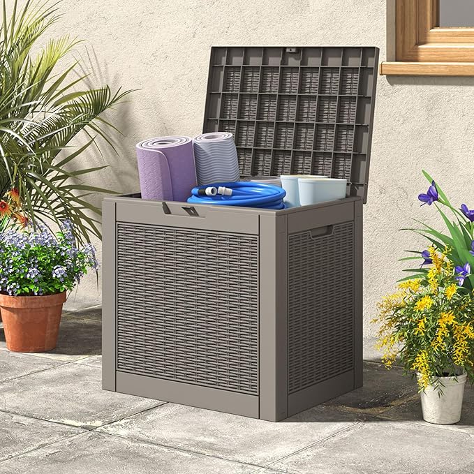 NUNU LAB 32 Gallon Resin Deck Box,Outdoor Indoor Waterproof Storage Box for Patio Cushions, Garden Tools, Pool Accessories,Backyard Storage Bin,Grey
