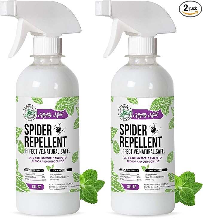 Mighty Mint 8oz Spider Repellent Peppermint Oil - Natural Spray for Spiders, Insects and More - (2-Pack)
