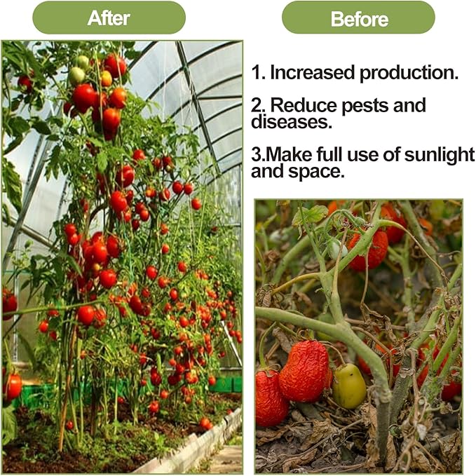 20PCS Tomato Roller Hooks with 49.21FT String and 200PCS Tomato Support Clips for Tomato,Plant, Greenhouse,Flower Vine Twine Crop Greenhouse Trellising Kit
