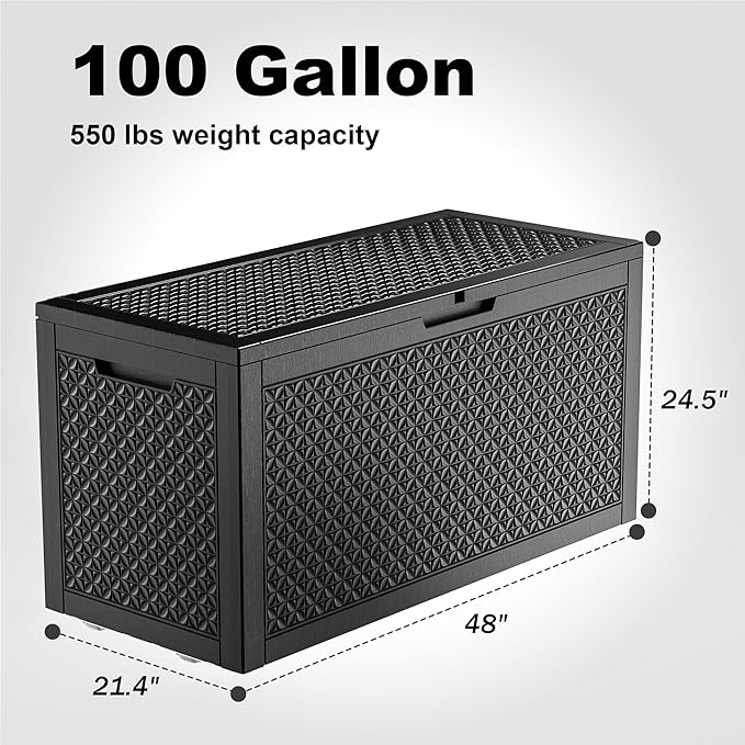 100 Gallon Outdoor Storage Box – Resin Deck Box with Lockable Lid, Waterproof Patio Furniture Storage for Tools, Garden & Yard Organization