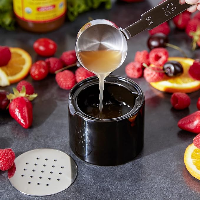 RSVP Reusable Ceramic Fruit Fly Trap for Indoors – Kitchen Fly Catcher Jar with Stainless Steel Vent Lid, Eco-Friendly & Dishwasher Safe Design, Uses Natural Vinegar Bait (Black)