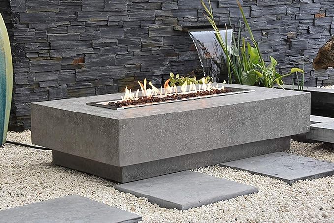 Elementi | Hampton Gas Fire Pit Cast Concrete 56" Rectangular Fire Table, Outdoor Fire Pit Electronic Ignition | Canvas Cover, Lava Rock Included | Light Gray (Natural Gas)