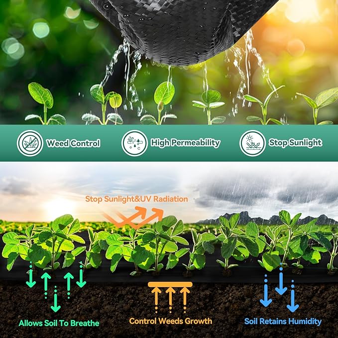 6ftx250ft Landscape Fabric, Weed Barrier Fabric Heavy Duty 3.2oz, Woven Geotextile Weed Blocker Landscaping Fabric, Ground Cover Weed Control Mat, Commercial Weed Cloth Garden Bed Liner