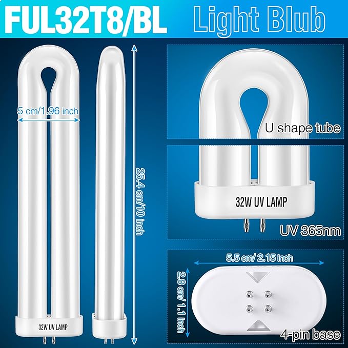 BF190 Replacement Bulb Compatible with Flowtron BK-40D Bug Zapper, 10 Inch FUL32T8/BL U Type Replacement Light Bulb for 32W Outdoor Electronic Insect Mosquito Killer(4 Pack)