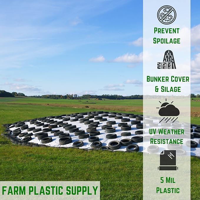 Farm Plastic Supply - Silage Tarp Black/White Plastic Sheeting - 5 Mil (20' x 10') - Heavy Duty Polyethylene Plastic Tarp for Silage Cover, Bunker Cover for Farming, Agriculture, Ground Covering