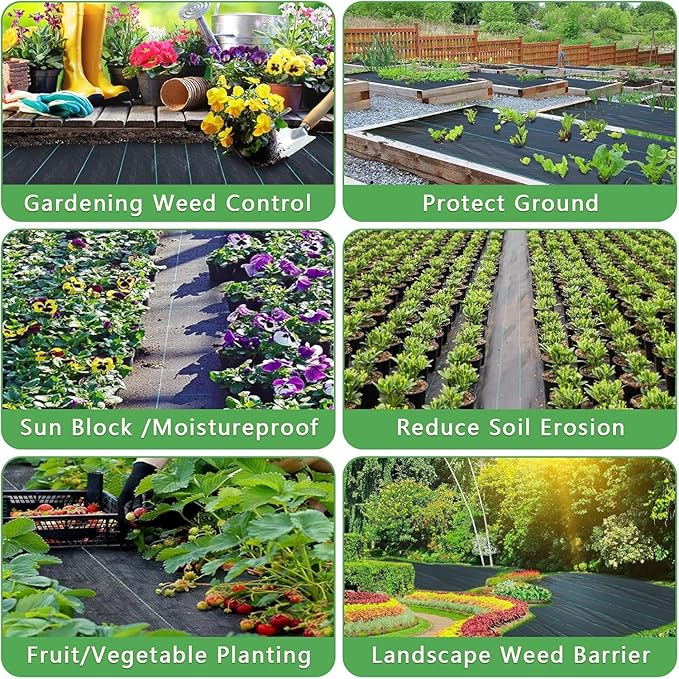 6FT*300FT Landscape Fabric Weed Barrier Fabric Heavy Duty, Weed Gardening Ground Cover Mat, Weed Control Garden Cloth, Woven Geotextile Fabric for Underlayment, Commercial Driveway Fabric, Black