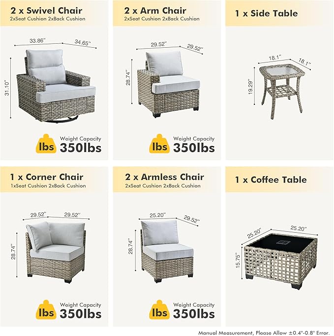 HOOOWOOO Outdoor Sectional Patio Furniture Set,9 Pieces Wicker Conversation Sets L Shaped Couch,Extra Deep Out Door Sofa Outside Furniture with Swivel Chairs,Denim Blue