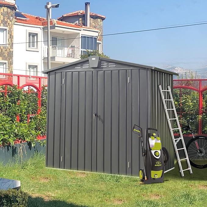 Domi 10โ x 8โ Outdoor Storage Shed, Metal Sheds Tool Storage Gable Roof with Lockable Door & Air Vents, Outdoor Galvanized Steel Sheds for Backyard,Garden,Patio,Lawn