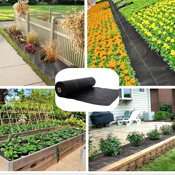 Garden Weed Barrier Landscape Fabric,Weed Block Fabric Heavy Duty 3.2OZ,Woven Mulch for Landscaping Ground Cover Weed Control Fabric, Black Garden Bed Liner (1.4ft x 50ft)