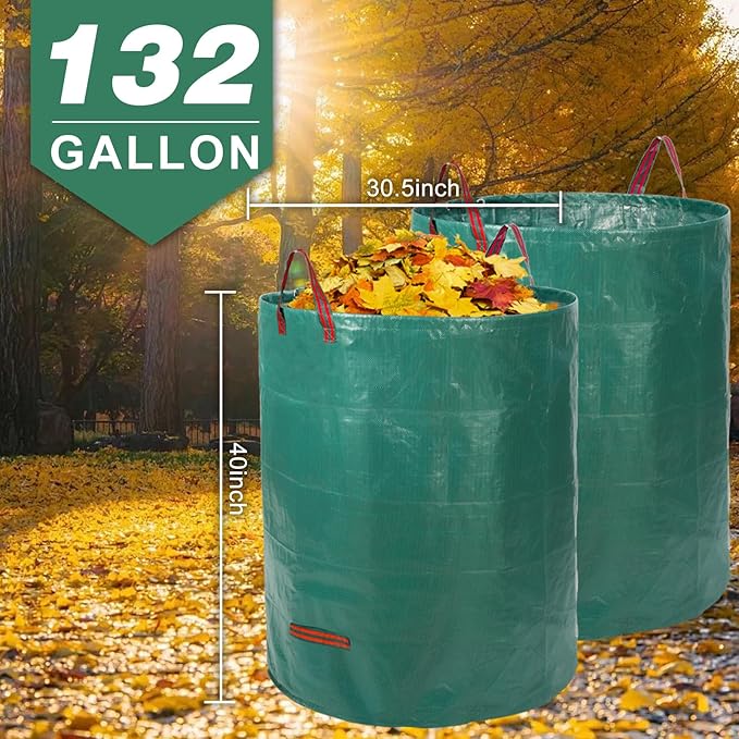 Joyhalo Reusable Yard Waste Bags, 132 Gallon Lawn And Leaf Bags 3 Pack, Heavy Duty Garden Bags With Gardening Gloves, Standable Garden Waste Bag With 4 Handles, Camping Yard Recycling Bag For Leaves