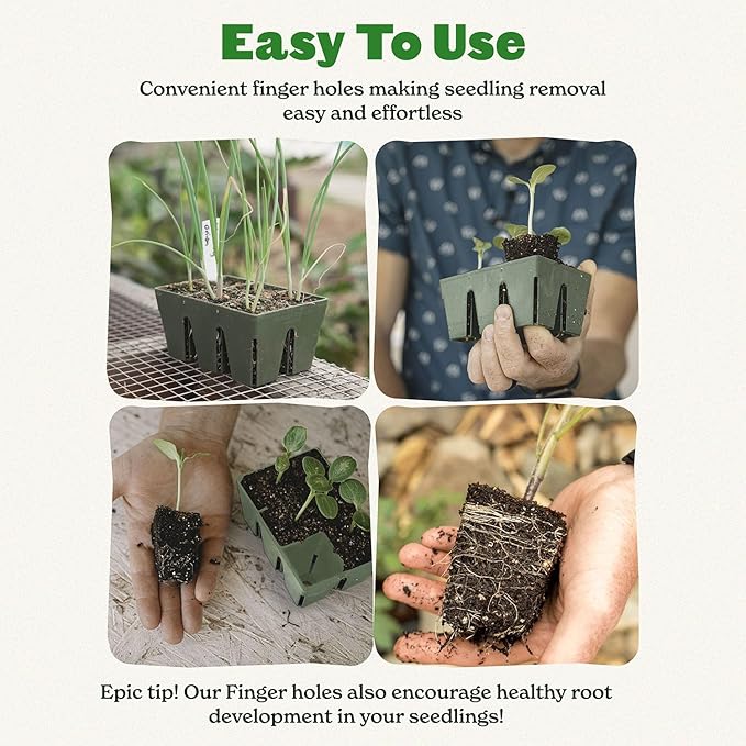 Epic Gardening Reusable Seed Starter Tray - 6 Cell/24 Seedling Starter Trays - Easy Watering, Indoor Greenhouse, Plant Starter, Gardener-Friendly for Seedlings | UV-Treated & BPA-Free - Sage Green