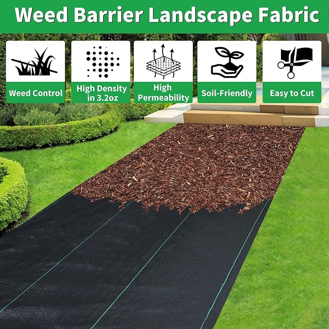 6ftx100ft Garden Landscape Fabric Weed Barrier Fabric Heavy Duty,Weed Blocker Fabric, Geotextile Fabric Under Gravel,Garden Tarp to Prevent Weeds, Landscaping Fabric, Driveway Fabric