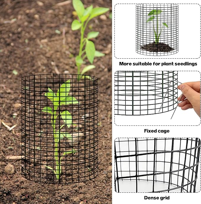 20 Pack 12" H X 4" D Wire Small Plant Protector from Animals, 20 Pcs Small Metal Plant Cage Chicken Wire Cloche with Ground Stakes and Nylon Tie to Keep Animals Out Garden Protection