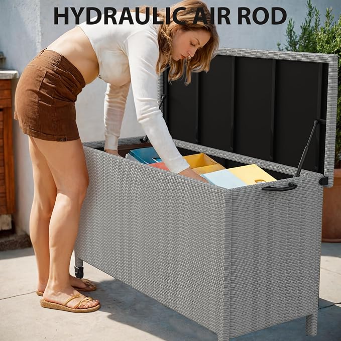 150 Gallon Waterproof Large Deck Box, Indoor Outdoor Storage Box with Handle and 2 Wheels, Package Delivery Boxes, Storage Containers for Patio Furniture Cushions Pool Accessories Garden Tools