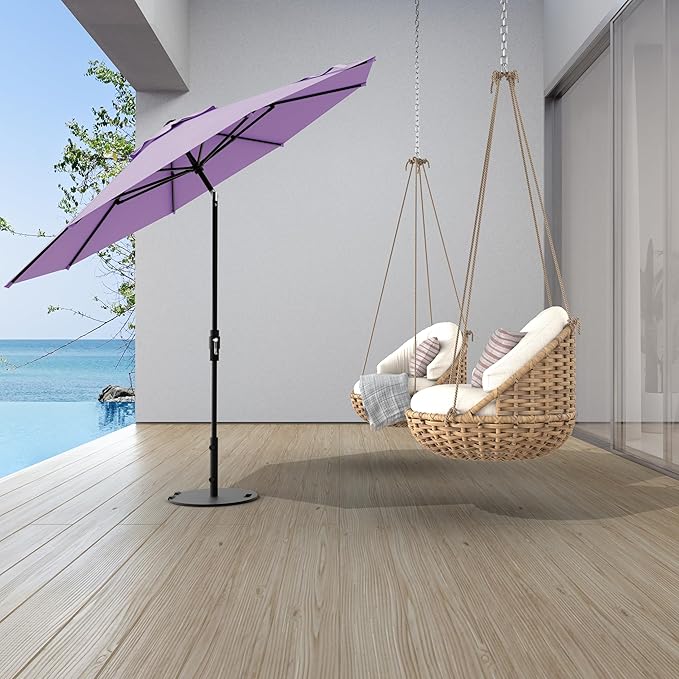 Midtown Umbrellas The Swilt 8 Feet Patio Umbrella in Terylast Midtown Purple Polyester Fabric - Fiberglass Ribs, Auto-Tilt Aluminum Frame For Backyard, Deck, Garden, Pool - White Pole