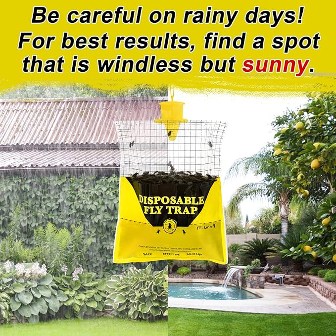 Glovv 2 Pack 10.8 * 12.6 Inch Big Fly Trap for Patio, Bags Outdoor Disposable, Hanging Flies Catcher with Bait, Ranch Repellent Hunter Killer Stable Horse Control for Barn, Farm, Bugs