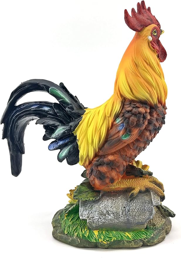 Bellaa 22977 Rooster Statue 12 inch Boho Home Decor Kitchen Gift Outdoor Sculpture Garden Patio Yard Figurine Farmhouse Animal Chicken Hen Sunflower Country Farm Barnyard Cabin Nature Lovers