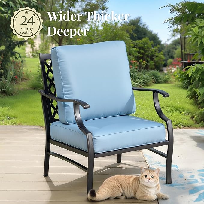 Patio Furniture Set 5 pcs, Outdoor Patio Furniture, 3-Seat Sofa, 2 Single Chairs, 2 Ottomans and 5.75" Extra Thick Cushion, Patio Conversation Set for Garden Backyard Deck,Blue