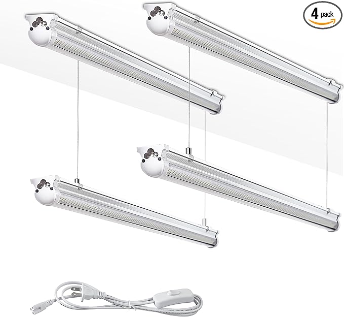4Pack 8FT LED Shop Light Garage Lights,100W 6000K 15000LM White Light,Hanging/Surface Mount,Plug and Play,Super Bright T8 Tube Light,Linkable LED Shop Lights for Warehouse Workshop Basement