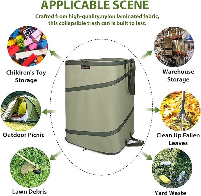 YUDI & GARDEN 46 Gallon Square Collapsible Yard Waste Containers|Collapsible Trash Can|Camping Trash Can, for Collecting Weeds or Party and Yard Waste, Green
