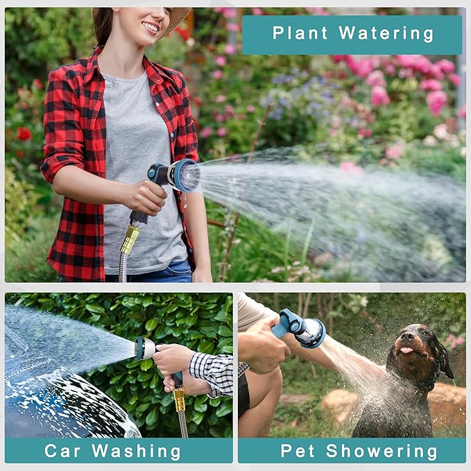 75FT Garden Hose, 304 Stainless Steel Water Hose, Flexible with a 10-Mode Nozzle Sprayer, No Kink, Lightweight, Puncture Proof, Ideal for Yard, Lawn, Outdoor, 5/8'' Outside Diameter