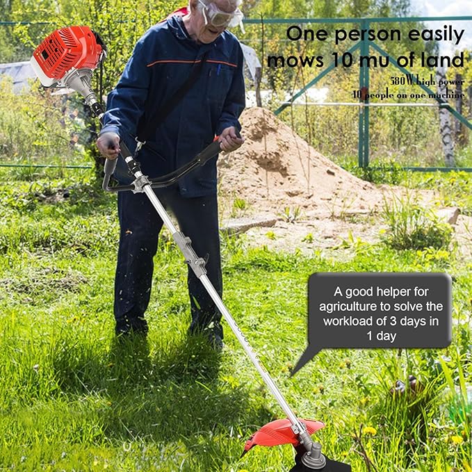52cc 2-Stroke Gas Weed Wacker | 2-in-1 Cordless Gas Lawn Mower | 2.2KW/8500RPM String Trimmer | for Villa Garden Community Lawn Park Red