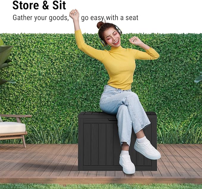 Mars Villa Deck Box, 45 Gallon Resin Indoor and Outdoor Storage Box Waterproof for Patio Furniture Cushions, Pool Supplies, Gardening Tools, Weatherproof and UV Resistant