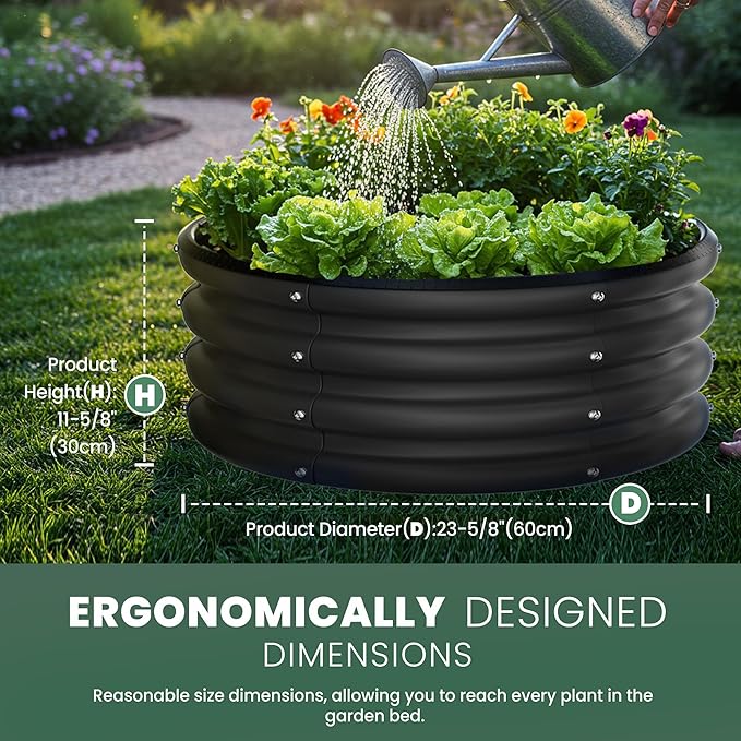 Round Galvanized Raised Garden Bed Kit, 2 x 2 x 1ft Jett Black Galvanized Garden Boxes, Outdoor for Vegetables