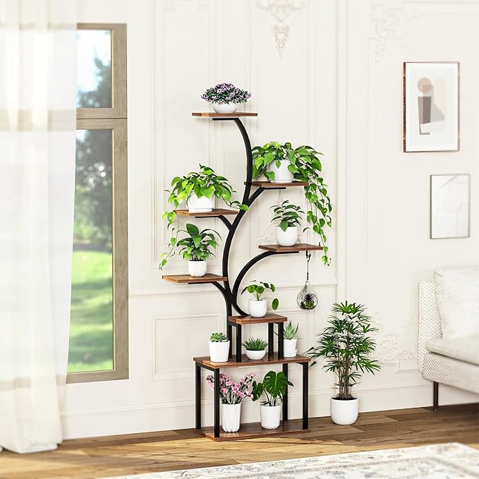 Plant Stand Indoor With Grow Lights, Plant Stand Indoor Tall, Metal Plant Stands Indoor Clearance, Tree Shaped Plant Rack Indoor (BlackTree)