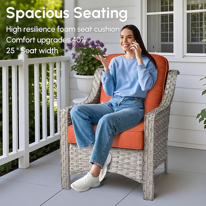 8 Pieces Patio Outdoor Furniture Set with Swivel Rocking Chairs,All Weather Wicker Rattan Patio Seating Sofa and Chair Set w/Ottoman,Outdoor Conversation Sets for Deck Yard Garden,Red