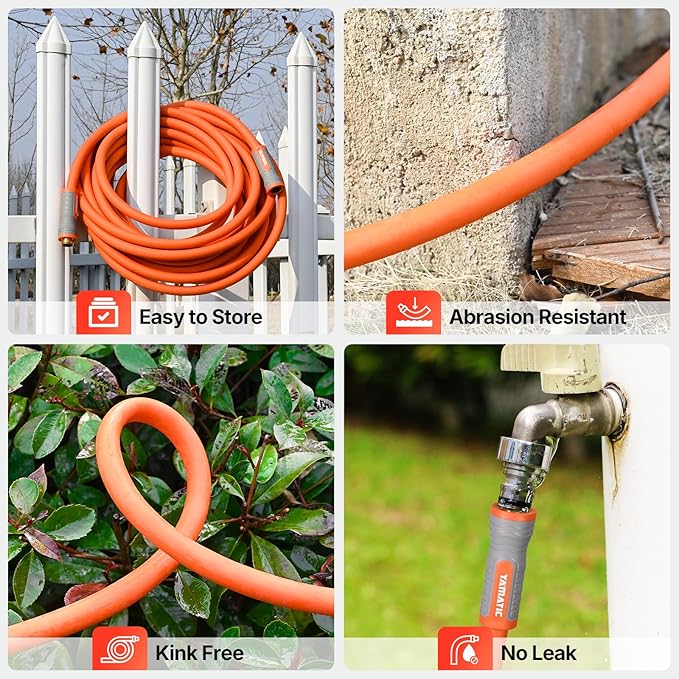YAMATIC Garden Hose 5/8 in x 15 ft, Ergonomic Swivel Fittings, Burst 600 PSI, Heavy Duty, Flexible and Lightweight Water Hose with 2 Set Quick Connect