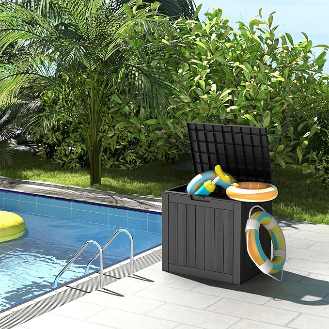 Mars Villa 31 Gallon Outdoor Storage Box, Waterproof Deck Box, Outside Storage Bin for Patio Furniture Cushions, Pool Supplies, Garden Tools, Weatherproof, Black