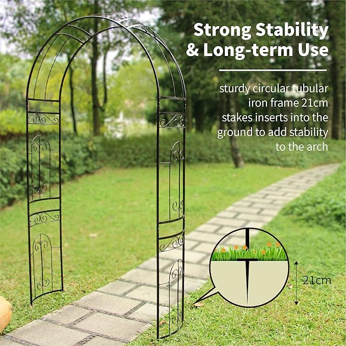 SCENDOR Metal Pergola Arbor, 95.3" H x 45" W Garden Wedding Arch Curved Metal Enduring Iron Garden Arch Trellis for Climbing Plants Outdoor Ceremony Arty Decoration