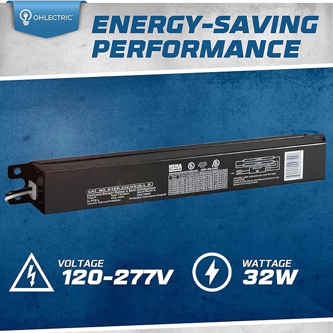 OHLECTRIC Replacement for Keystone KTEB-232-UV-IS-L-P 2 Lamp T8 Electronic Fluorescent Ballast with Low Light Output | 120-277V Input with Instant Start Operation | 0.78 Ballast Factor, UL-Approved