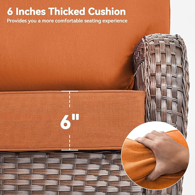 Luxury 6" Outdoor Cushions for Patio Furniture, 24x24x6 Thick Seat Cushion Set of 10, Fade Resistant Couch Chair Replacement Cushions High Density Wicker Chair Cushion w/Removable Cover, Orange