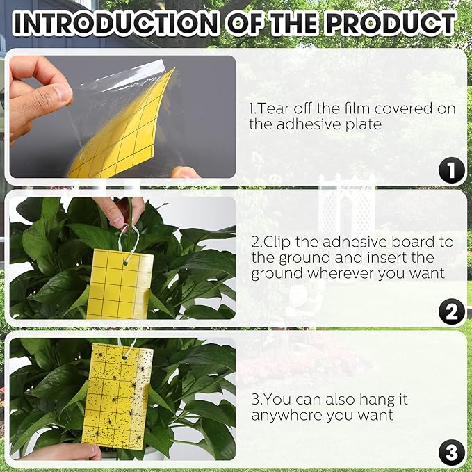 200 Pcs Dual Side Sticky Fruit Fly Trap with Tie, Yellow Traps for Gnats, 3 * 5 Inch Plant Sticky Trap for Flying Insect Fungus Bugs Catcher for Indoor Outdoor