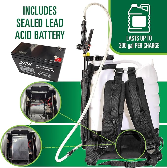 Backpack Sprayer - MY4SONS M4 4-Gallon Battery Powered - Cordless Electric Pump, Adjustable Wand, Waterproof Tank, Powerful 80 PSI Pump, Ideal for Garden, Lawn, Field, Fertilizers & Concrete Sealing