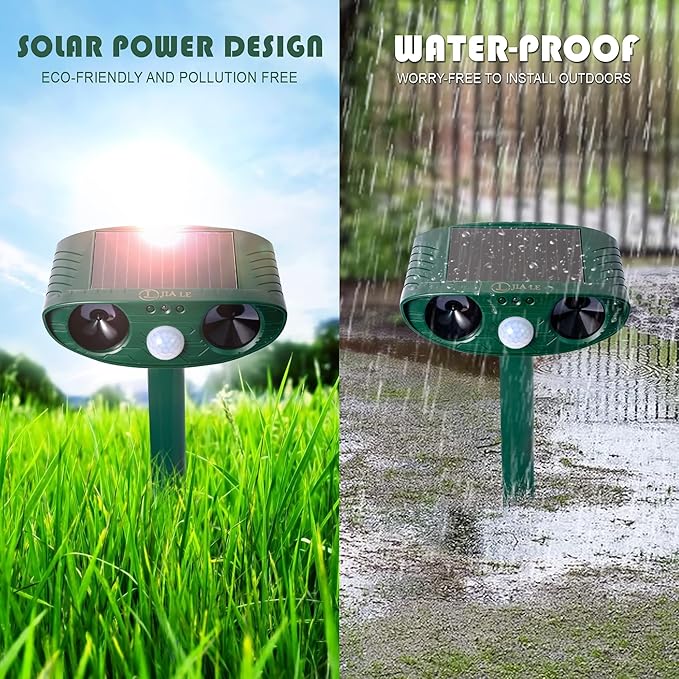 Solar Animal Repeller Cat Repellent 2 Pack Animal Deterrent Devices, Solar Powered Waterproof Outdoor Repels Cat, Dog, Fox, Derrent, Rat