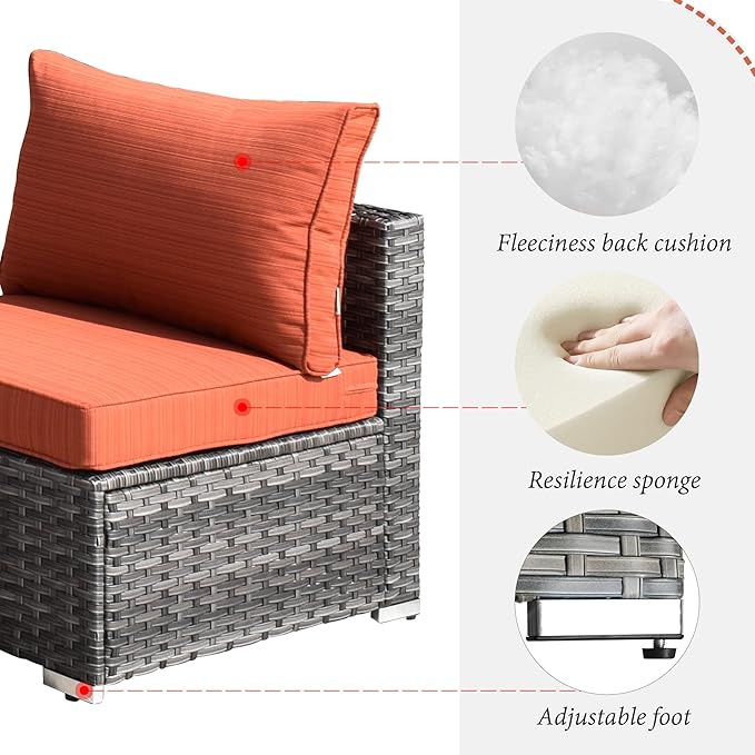 HOOOWOOO 8 Piece Patio Sectional Furniture Set with Swivel Rocking Chairs,Modern Wicker Outdoor Conversation Sofa Sets,Weather Resistant Modular L Shaped Outside Couch Set(Orange Red)