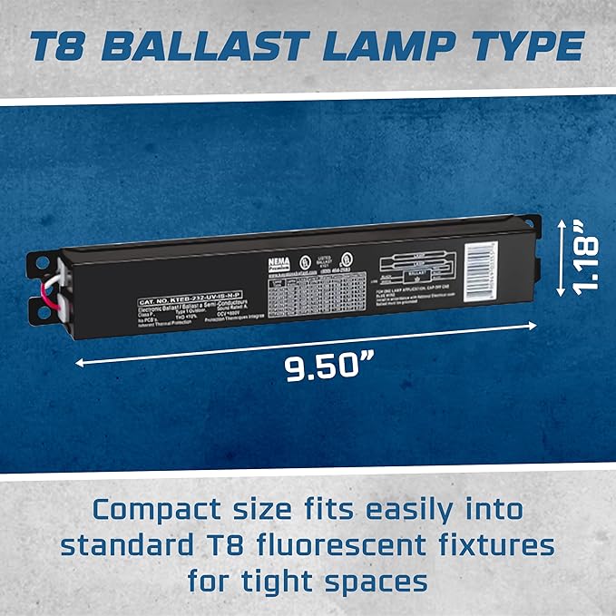 OHLECTRIC Replacement for Keystone KTEB-232-UV-IS-H-P 2 Lamp T8 Electronic Fluorescent Ballast with High Light Output | 120-277V Input with Instant Start Operation | 1.18 Ballast Factor, UL-Approved