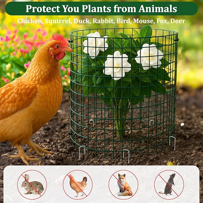12 PCS Plant Protectors Covers from Animals, Metal Mesh Wire Plant Fence Protector Cage Garden Fence Animal Barrier Small Garden Fences Protection Chicken Wire Cloches from Animals for Outdoor Plants