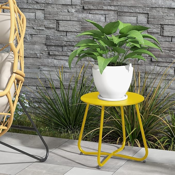Lemon Yellow Patio Side Table, 18" Weatherproof Steel Outdoor Indoor Side Table for Garden, Balcony, Pool & Tailgate, Rust-Resistant Lightweight Portable Patio End Table