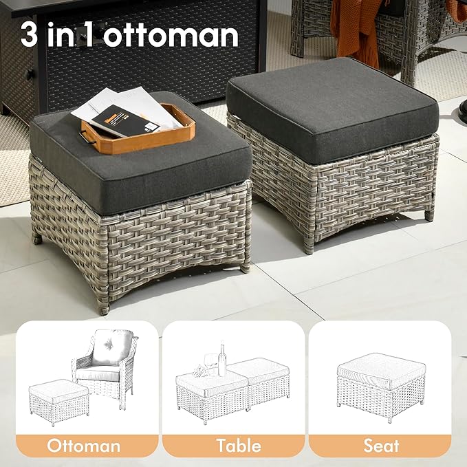 8 Pieces Patio Outdoor Furniture Set with Swivel Rocking Chairs,All Weather Wicker Rattan Patio Seating Sofa and Chair Set w/Ottoman,Outdoor Conversation Sets for Deck Yard Garden,Black