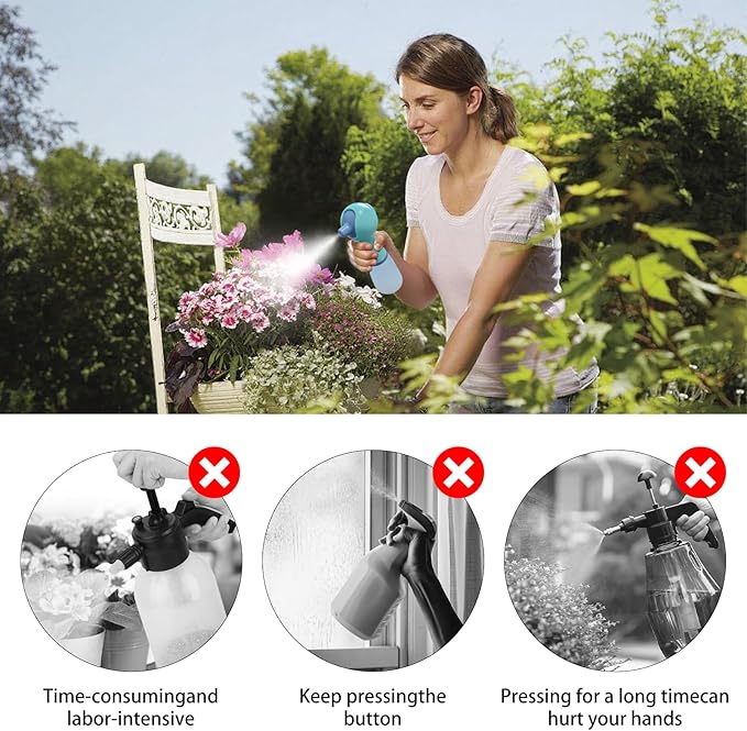 electric sprayer, electric spray bottle, long battery life, portable, USB charging, continuous spray bottle, watering can indoor plants, suitable for gardening and courtyard (blue)