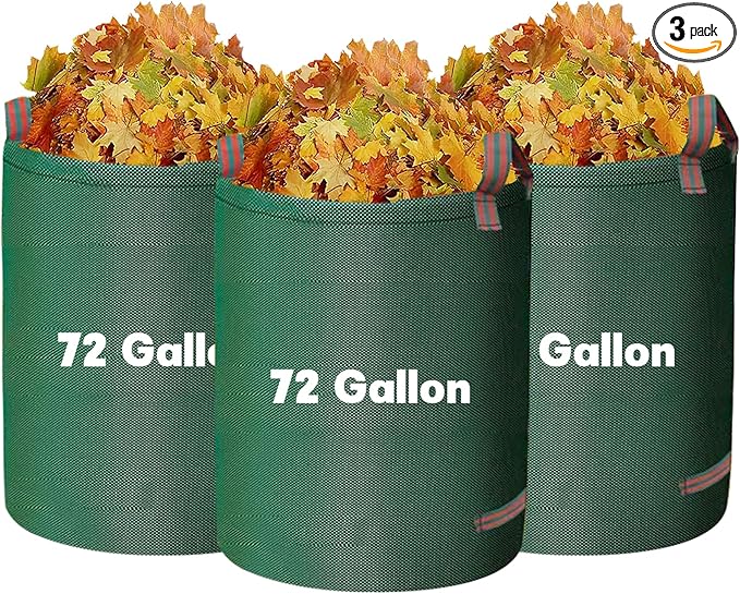 Reusable Yard Waste Bags - 3 Pack, 72 Gallon Lawn Bags with Reinforced Handles, Ideal for Grass, Leaves, and Yard Waste - Durable and Garden Waste Bags, Collapsible Lawn Leaf Bag, Leaf Bag Stand Up.