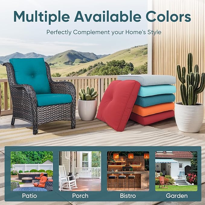 Outdoor Wicker Chair Cushions 2 Packs - Outside High Back Thick Water-Resistant Cushion 22x24 with Zipper Cover for Patio Glider Rocking Chairs Loveseat Couch – Peacock Green/Buckle