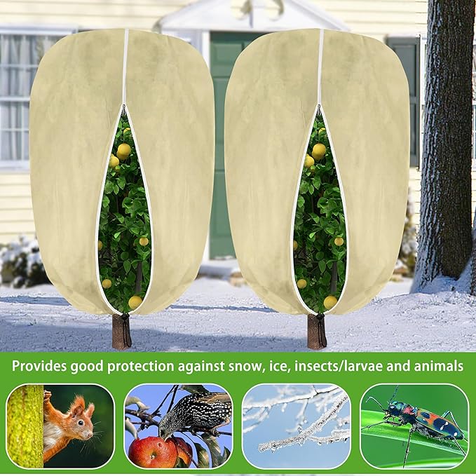 2 Pack 94" x 79" Large Plant Covers Freeze Protection- Reusable Winter Plant Frost Protection Cover Bags with Zipper Drawstring- Frost Cloth Blankets for Outdoor Plant Tree Against Freezing Animal Eat