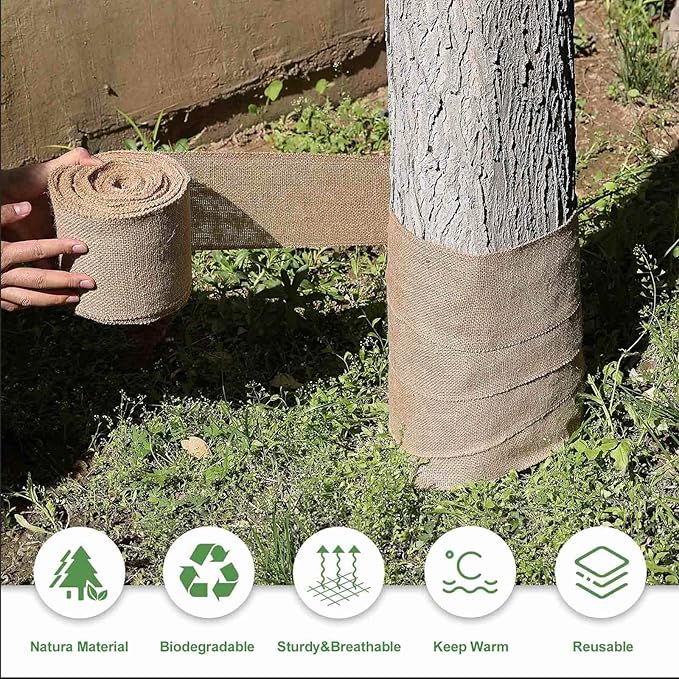 Agfabric Natural Burlap Fabric Roll,62 inch X 30 Feet Tree Wraps for Winter,Burlap Plant Covers for Trees and Shrubs Winter Protection,Garden Fabric